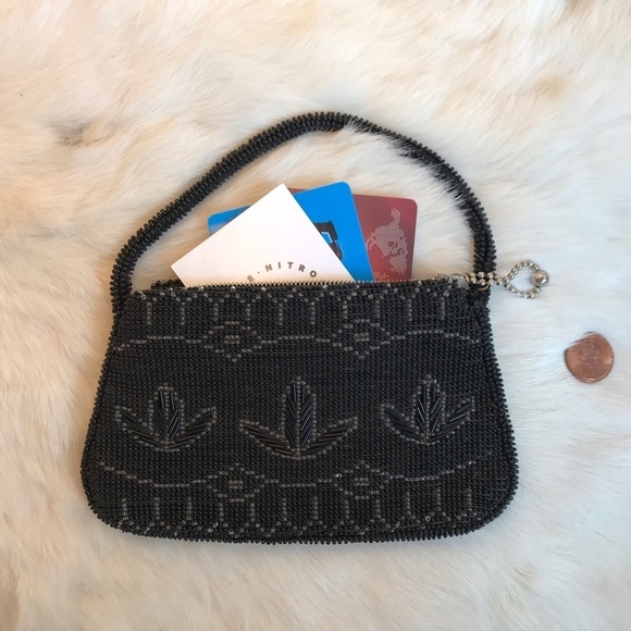 Vintage Micro Beaded Clutch Cocktail Bag Black - Picture 6 of 6